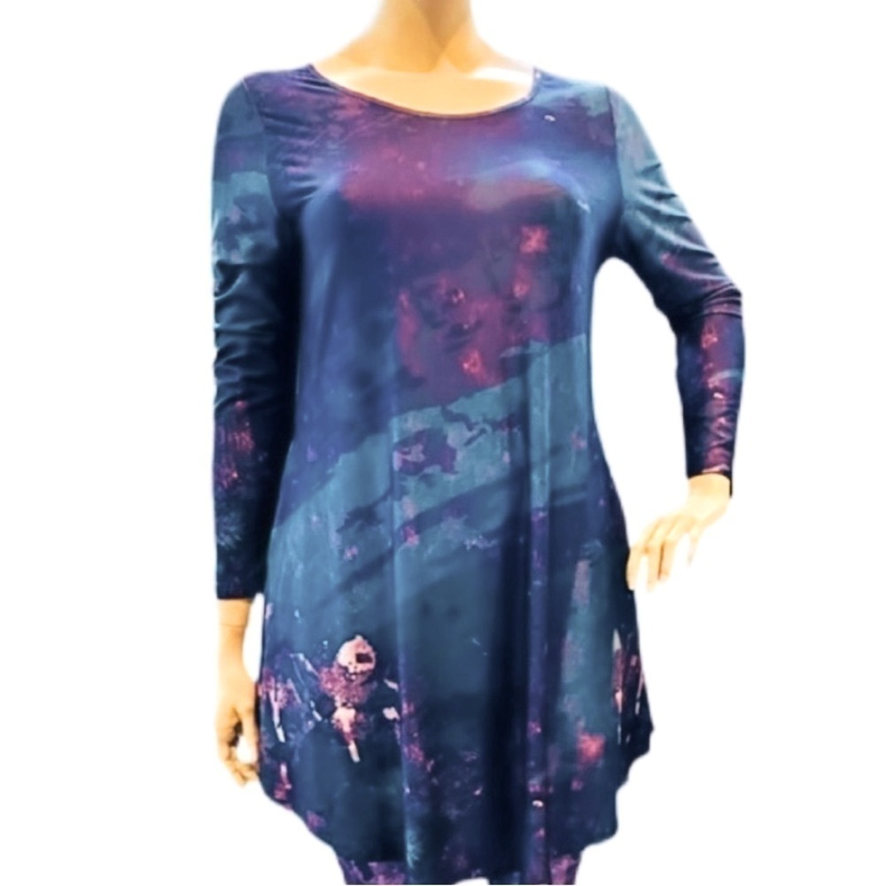 Simply Aster Tie Dye Tunic & Leggings Set  1X Purple Teal Multi Long Sleeve NWT